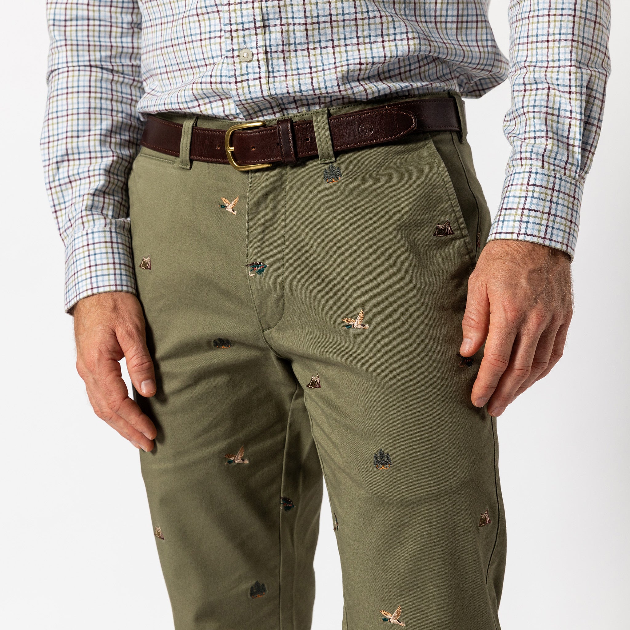Classic Fit Gold School Chino - Embroidered Olive