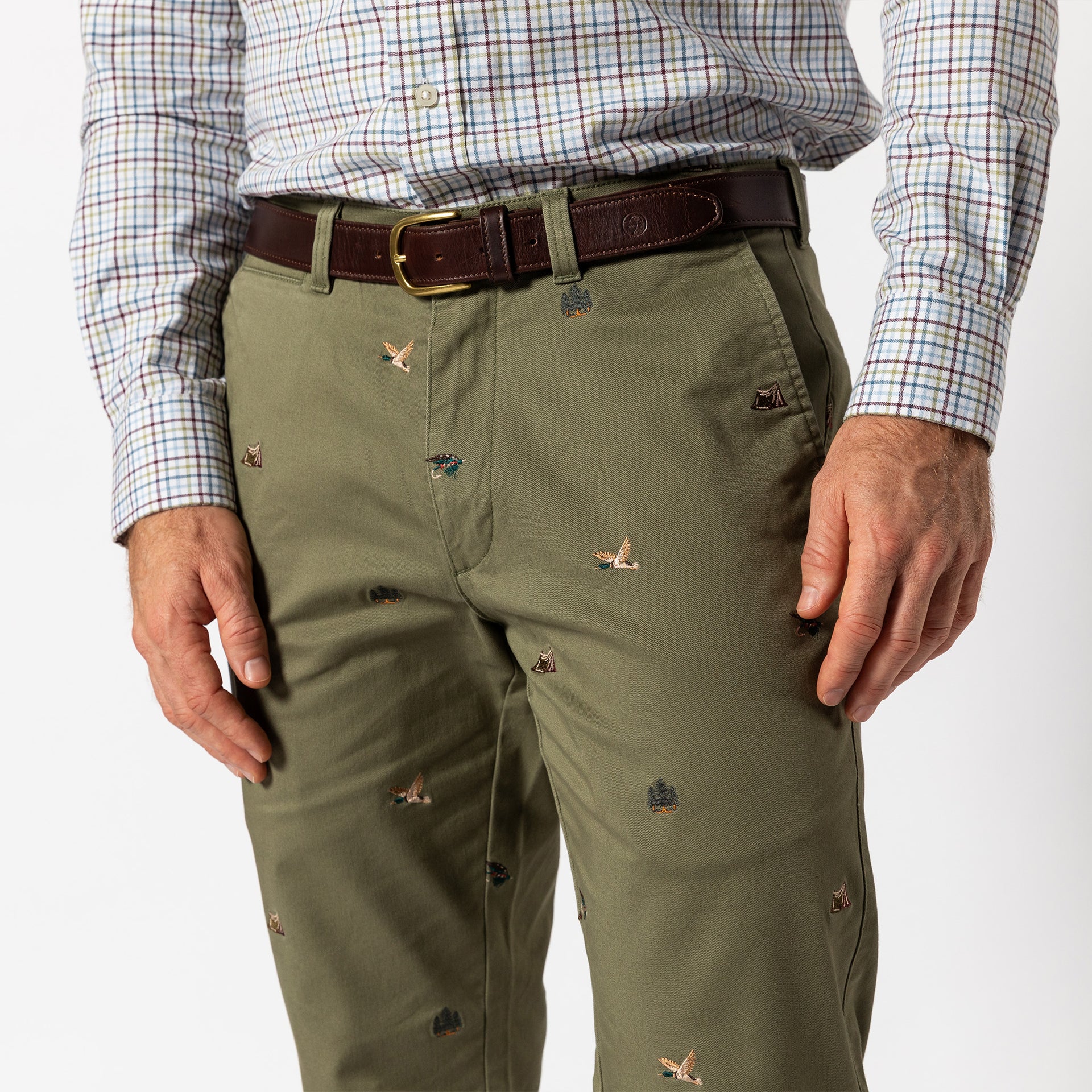 Classic Fit Gold School Chino - Embroidered Olive