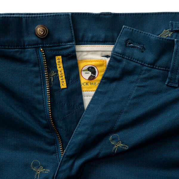 Classic Fit Gold School Chino - Emb Mallard Blue