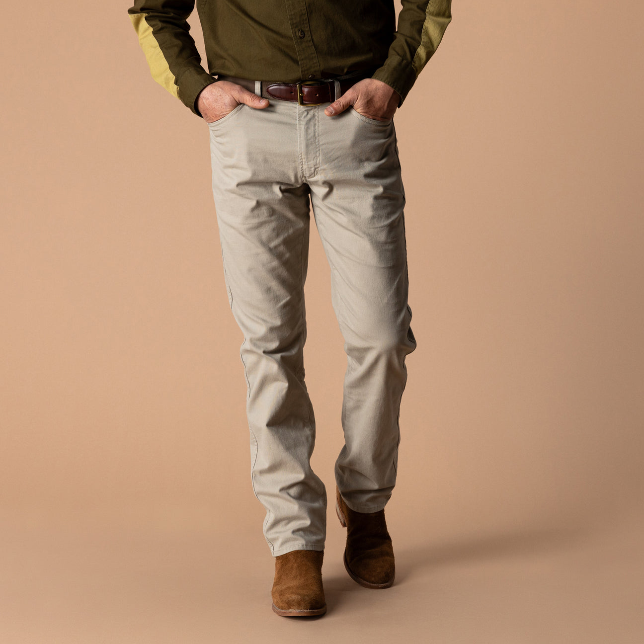 Classic Fit Pinpoint Canvas Five-Pocket - Khaki