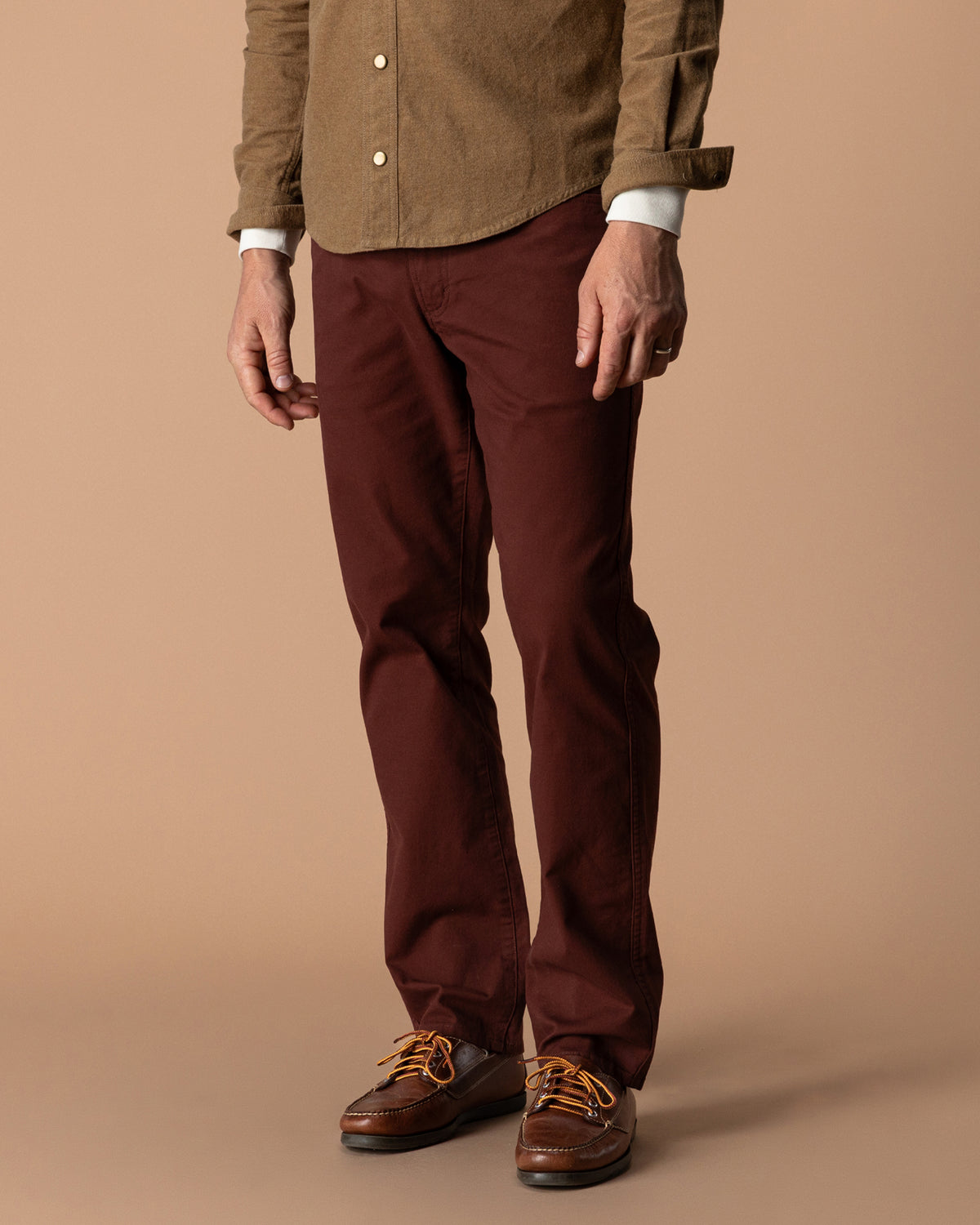 Classic Fit Pinpoint Canvas Five-Pocket - Burgundy Brown