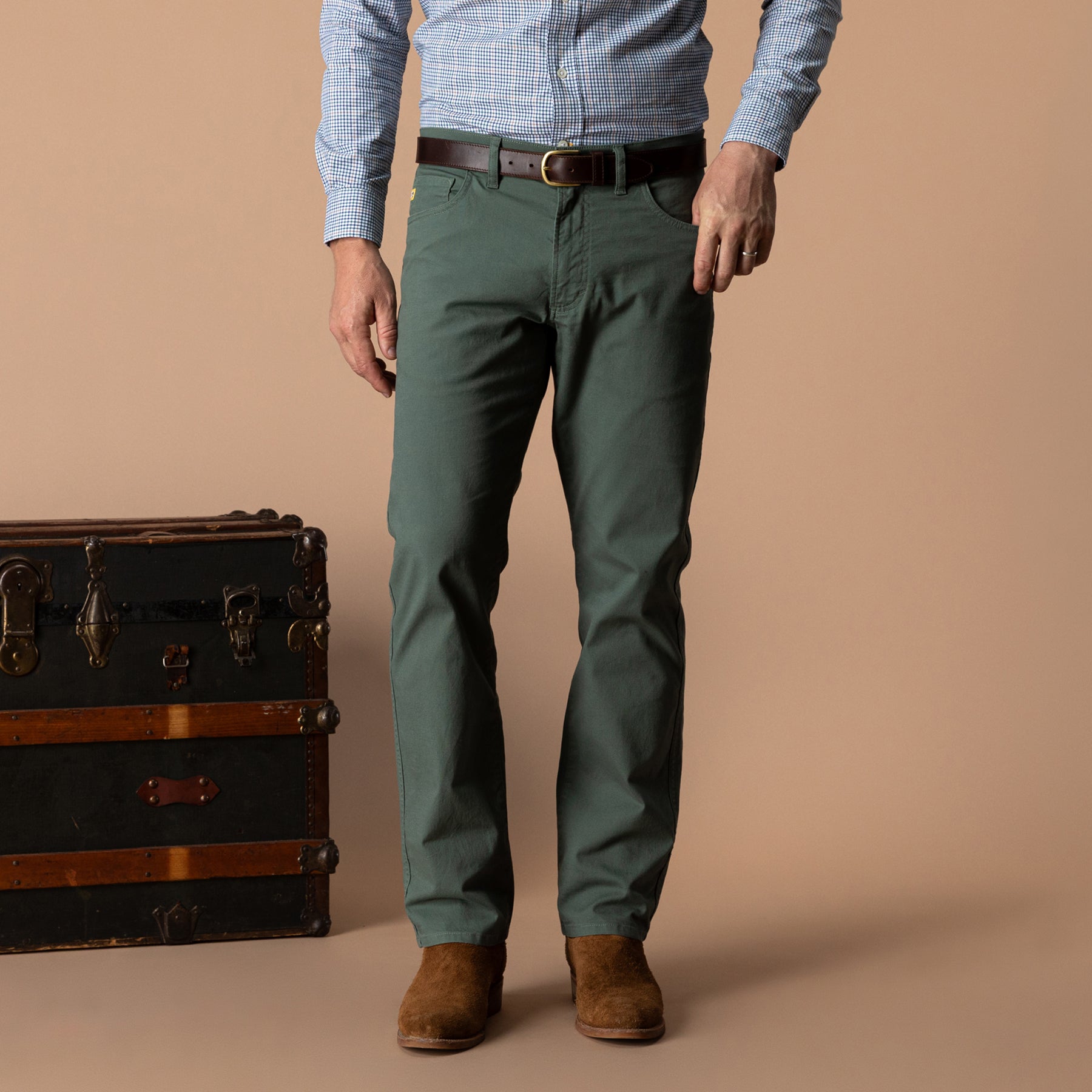 Classic Fit Pinpoint Canvas Five-Pocket - Duck Green