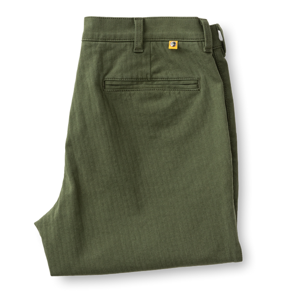 Cotton Wool Herringbone Gold School Chino - Duck Green