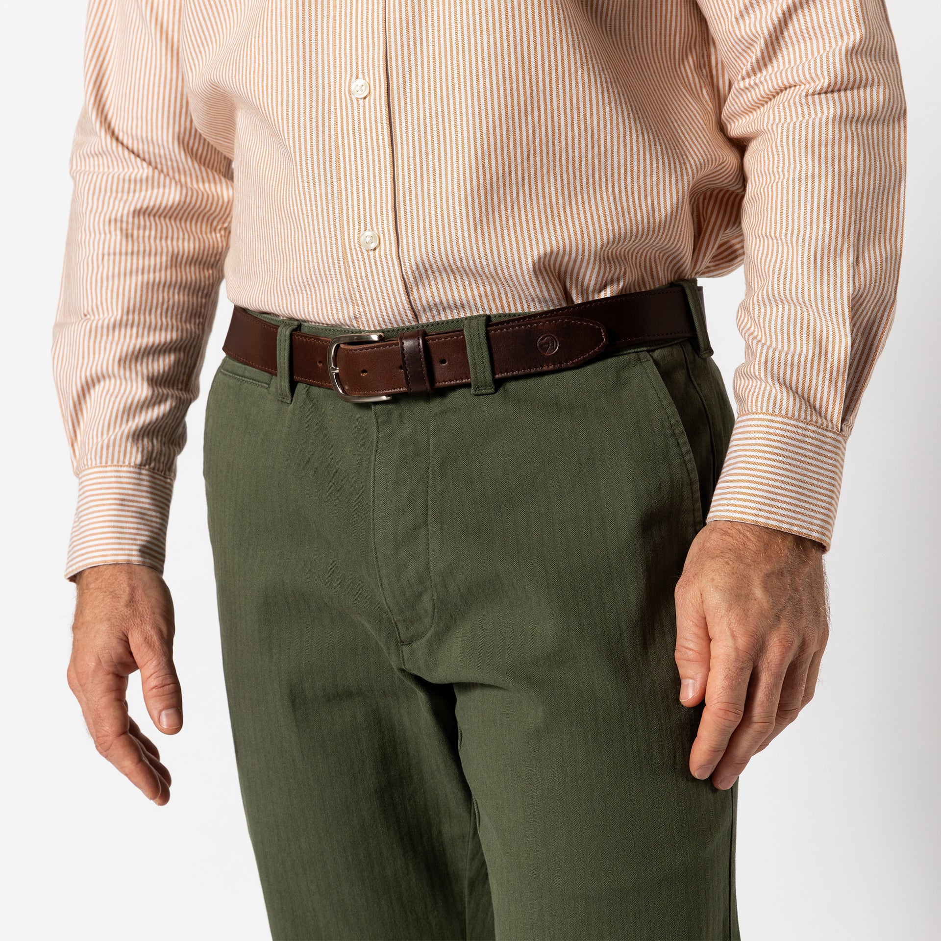 Cotton Wool Herringbone Gold School Chino - Duck Green