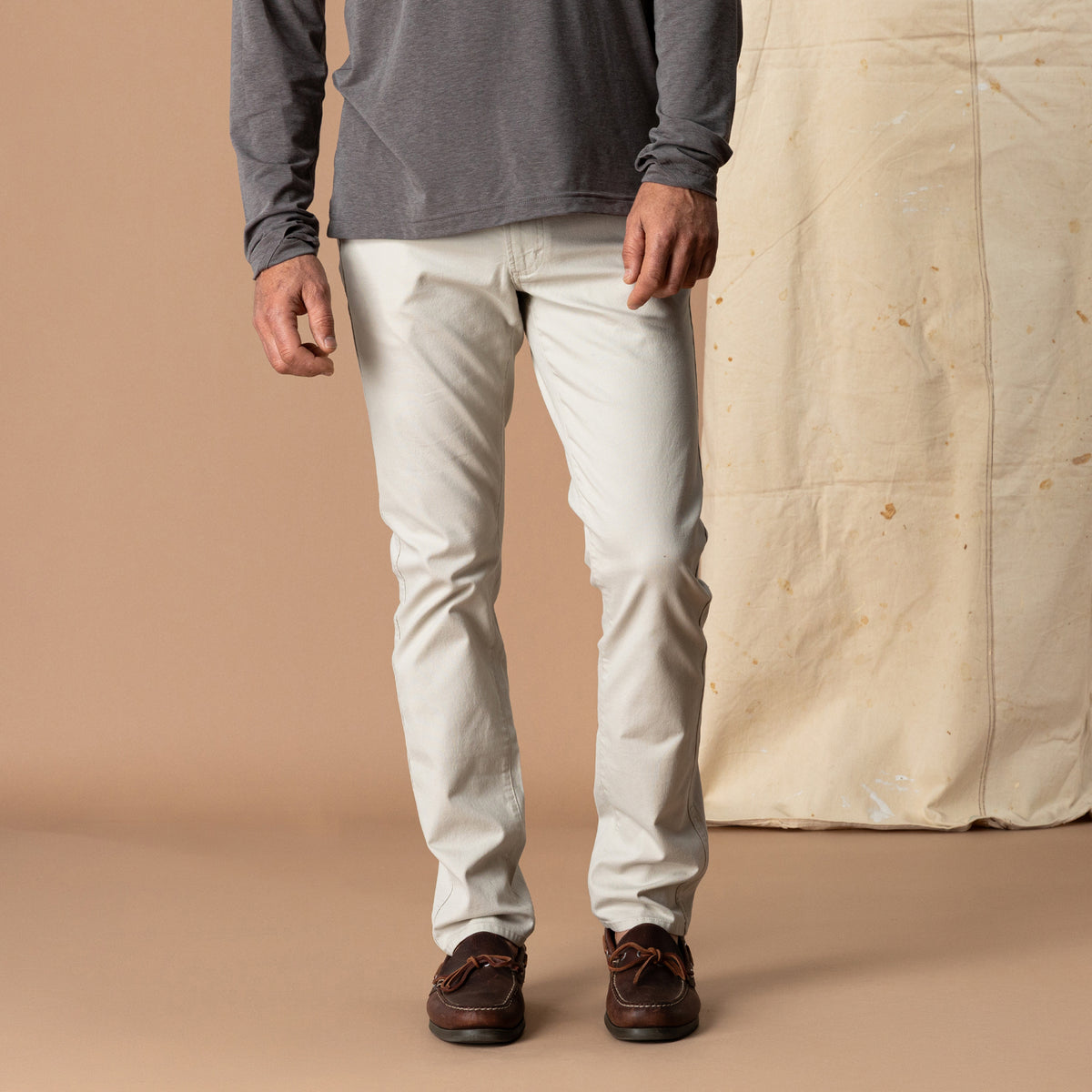 Slim Fit Pinpoint Canvas Five-Pocket - Stone