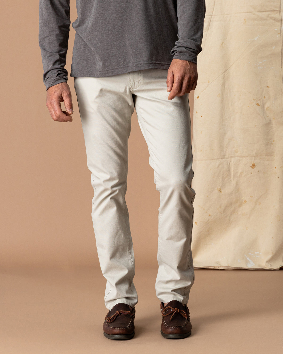 Slim Fit Pinpoint Canvas Five-Pocket - Stone