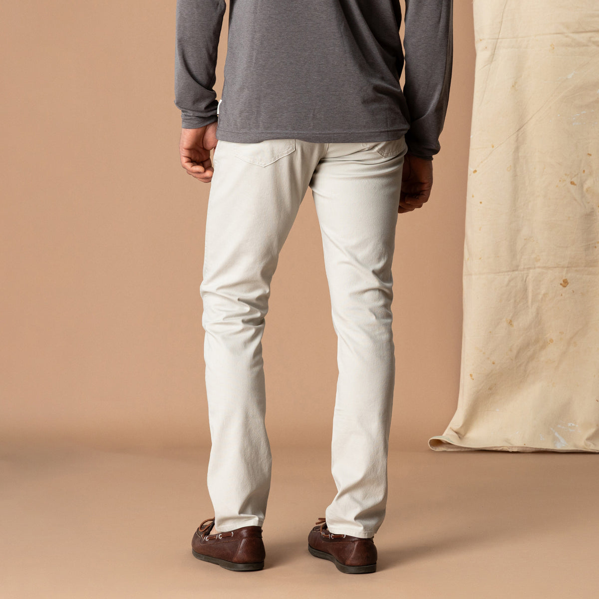 Slim Fit Pinpoint Canvas Five-Pocket - Stone