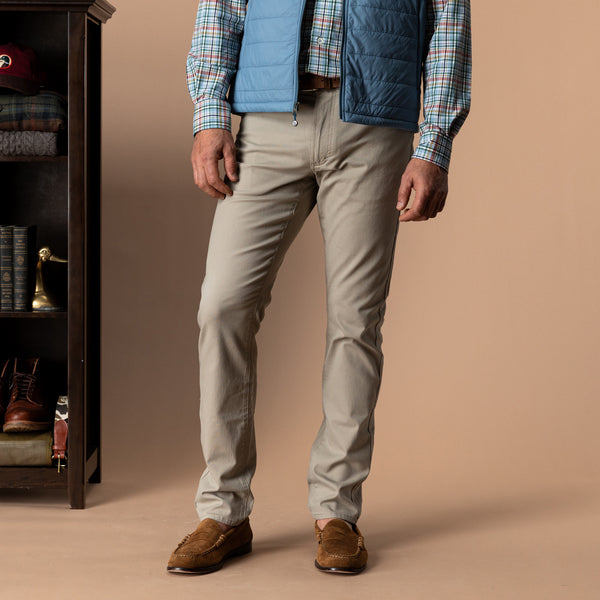 Slim Fit Pinpoint Canvas Five-Pocket - Khaki