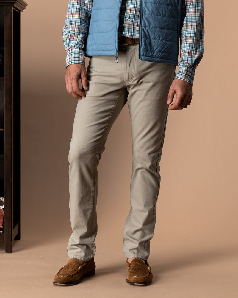 Slim Fit Pinpoint Canvas Five-Pocket - Khaki