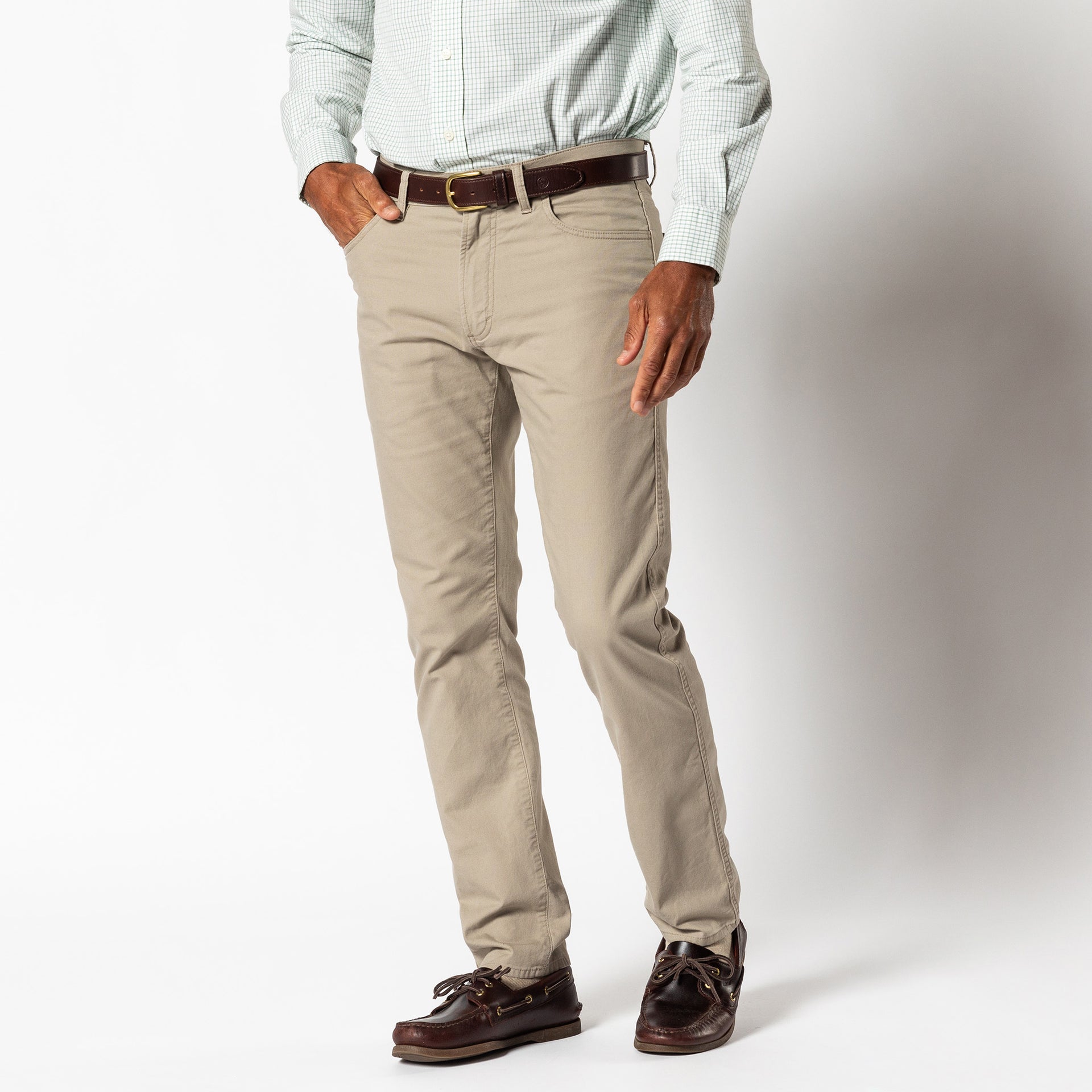 Slim Fit Pinpoint Canvas Five-Pocket - Khaki