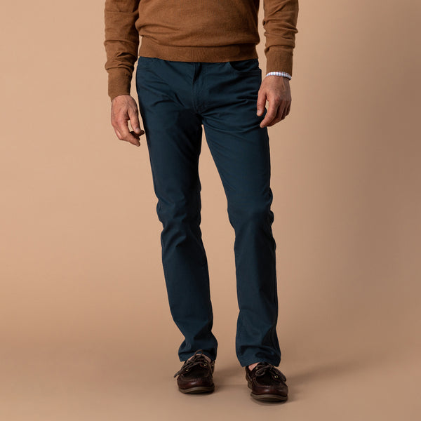 Slim Fit Pinpoint Canvas Five-Pocket - Midnight Navy