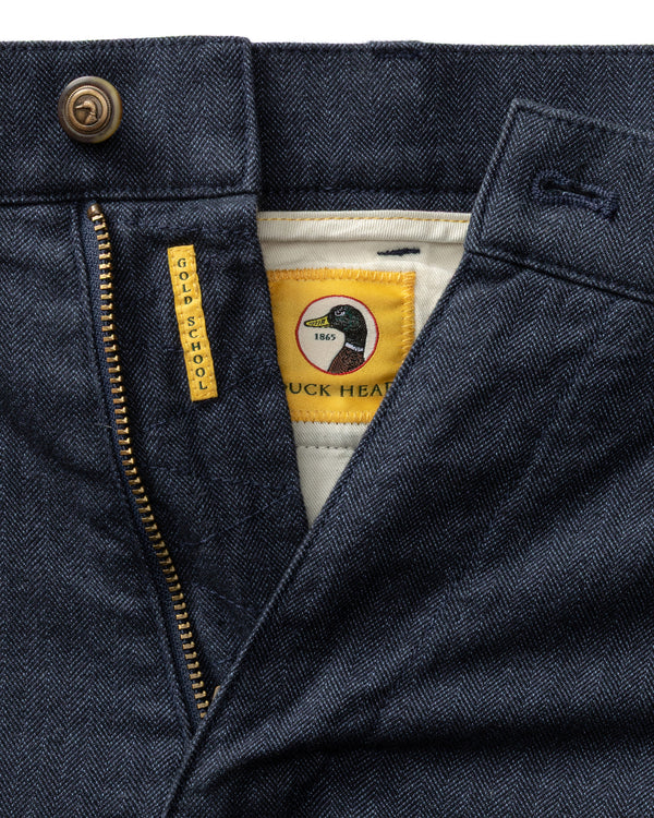 Herringbone Flannel Gold School Chino - Navy