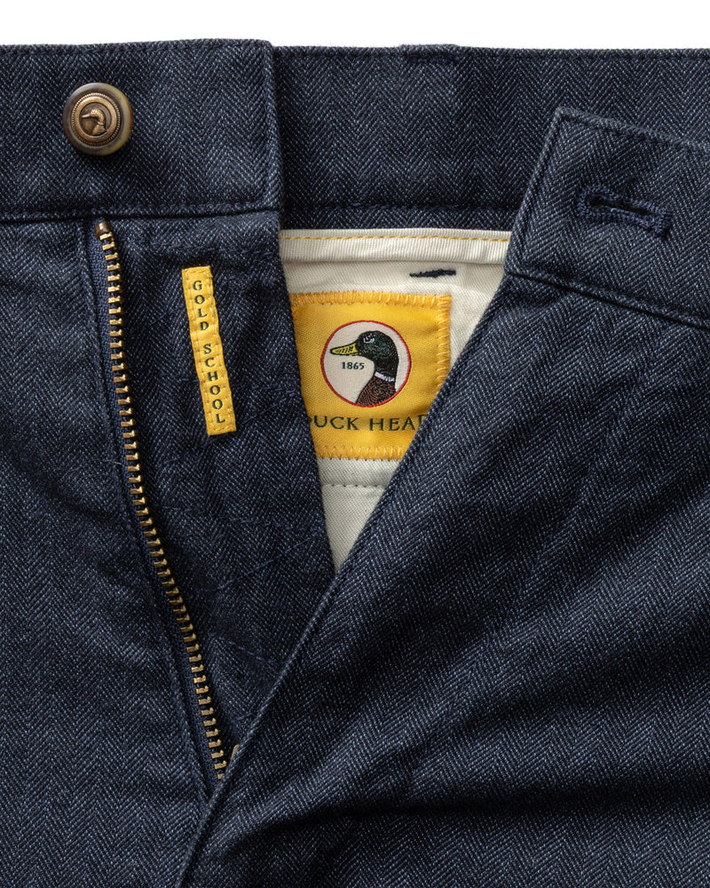 Herringbone Flannel Gold School Chino - Navy
