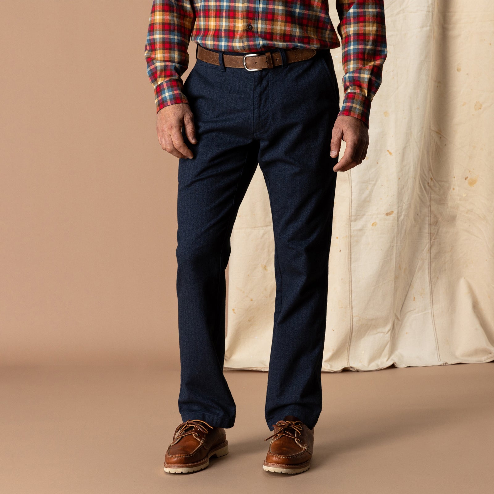 Herringbone Flannel Gold School Chino - Navy