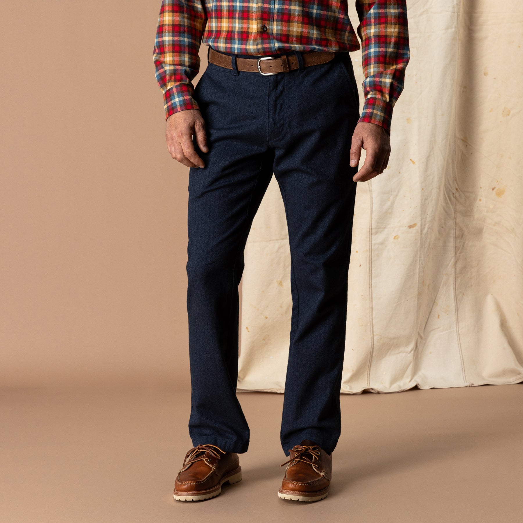 Herringbone Flannel Gold School Chino - Navy