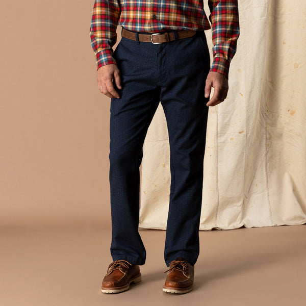 Herringbone Flannel Gold School Chino - Navy