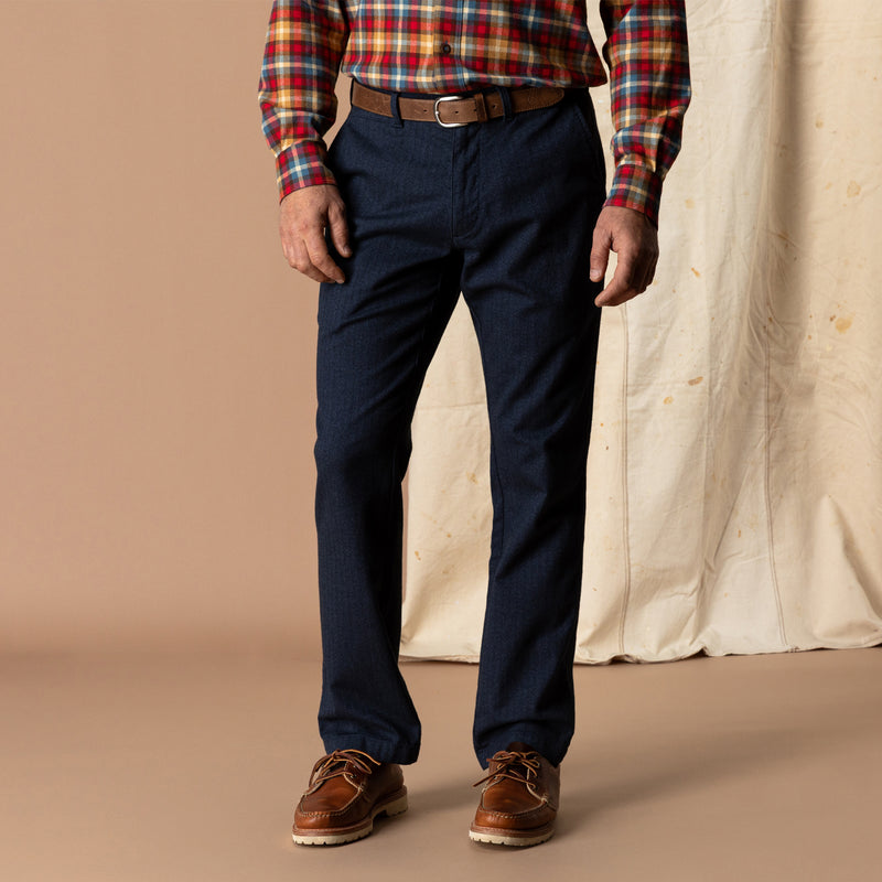 Herringbone Flannel Gold School Chino - Navy