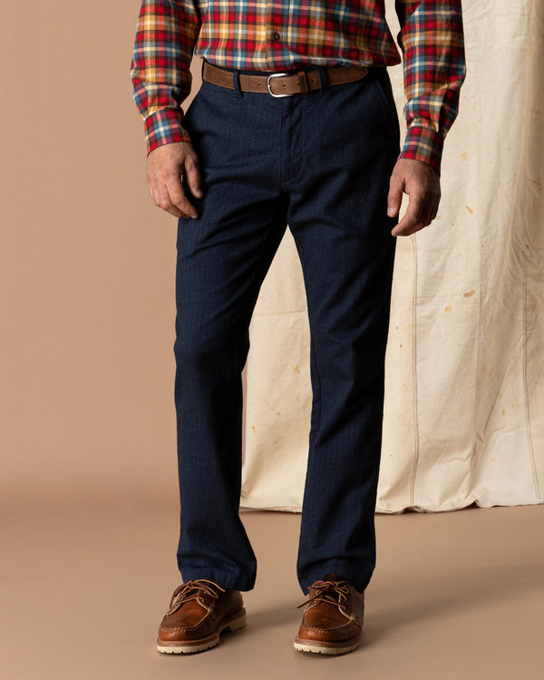 Herringbone Flannel Gold School Chino - Navy