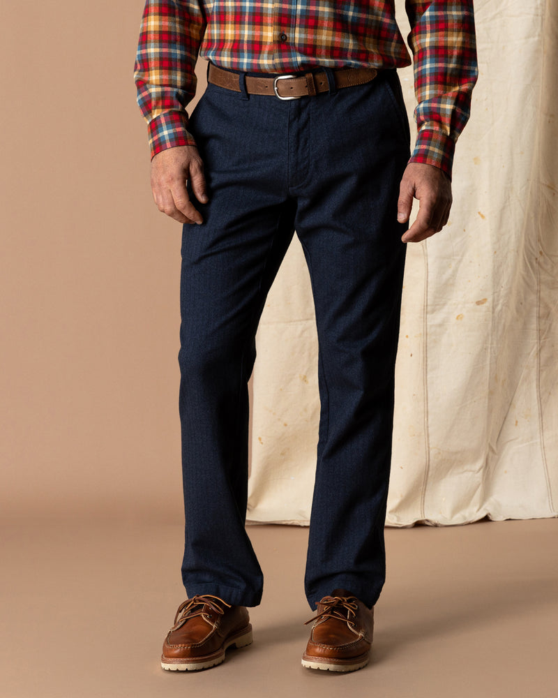 Herringbone Flannel Gold School Chino - Navy