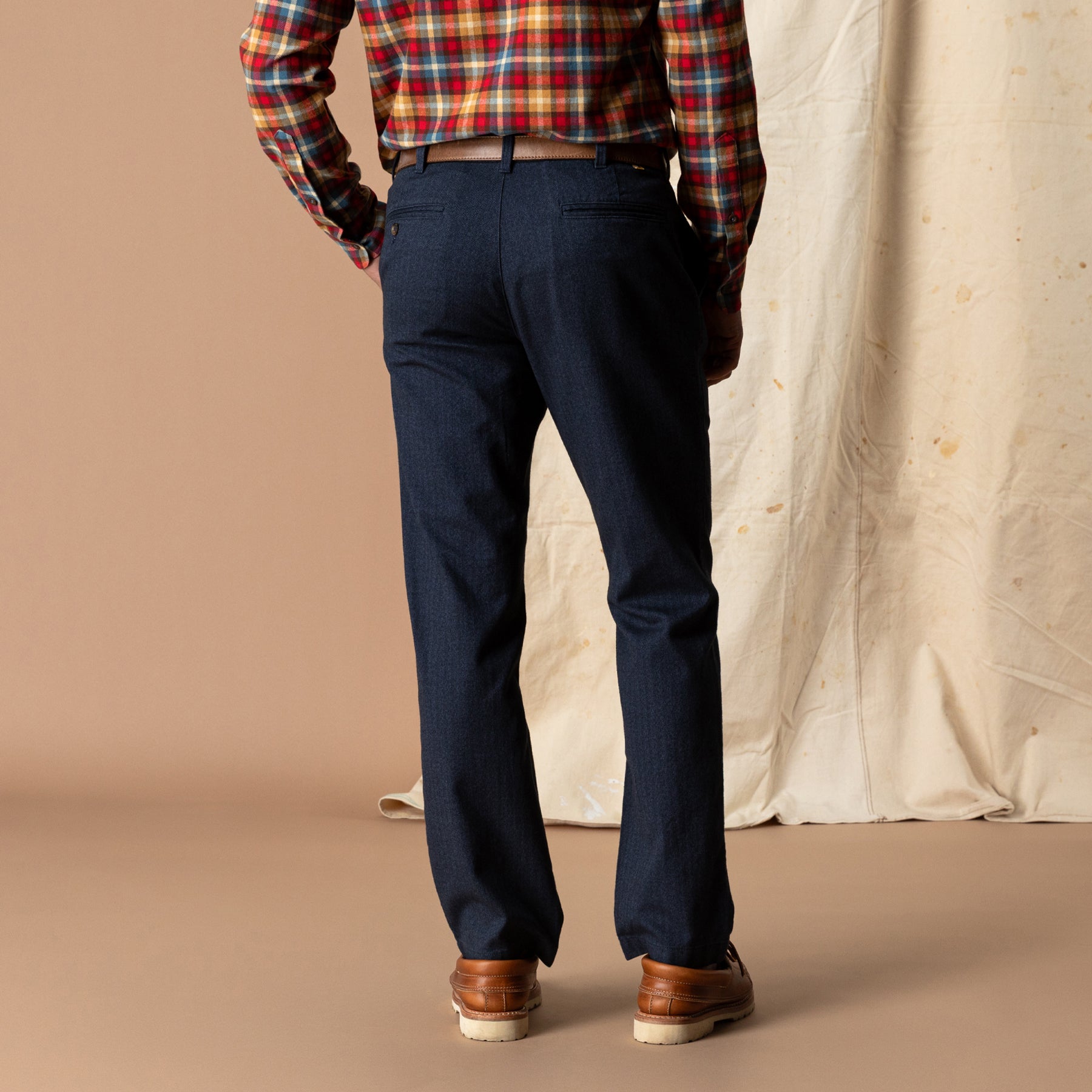 Herringbone Flannel Gold School Chino - Navy