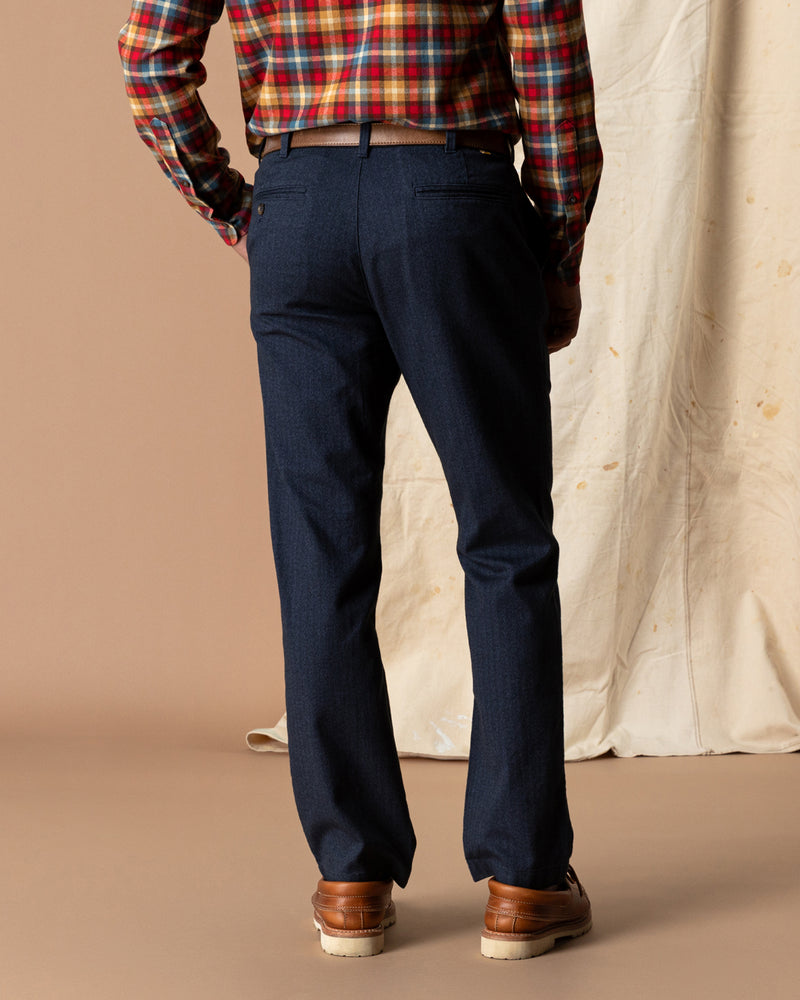 Herringbone Flannel Gold School Chino - Navy