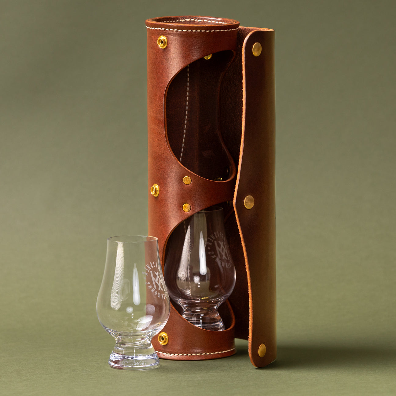 Leather Bourbon Glass Case