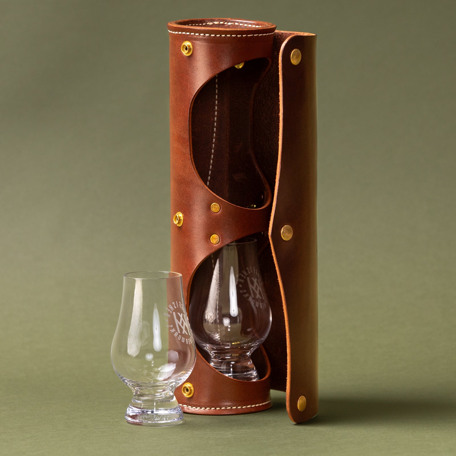 Leather Bourbon Glass Case
