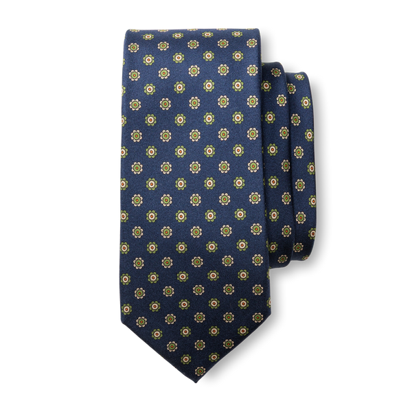 Silk Foulard Tie - Navy