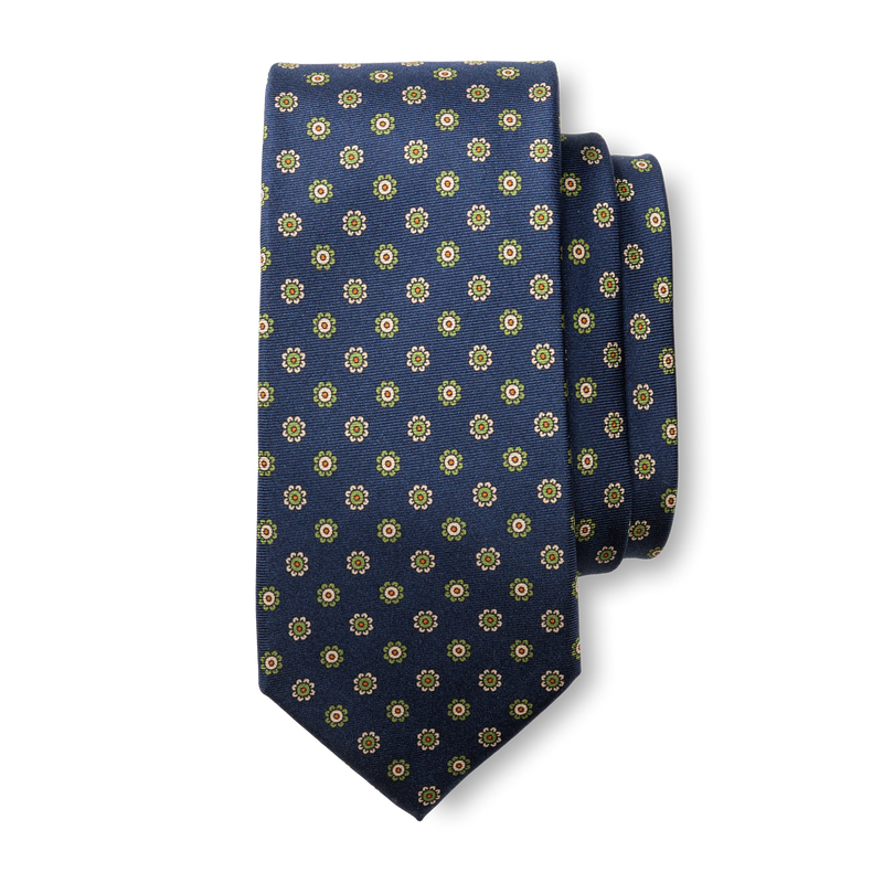 Silk Foulard Tie - Navy