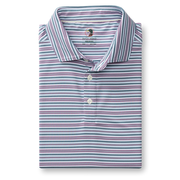 Long Drive Performance Polo - Caro Stripe - Aubergine