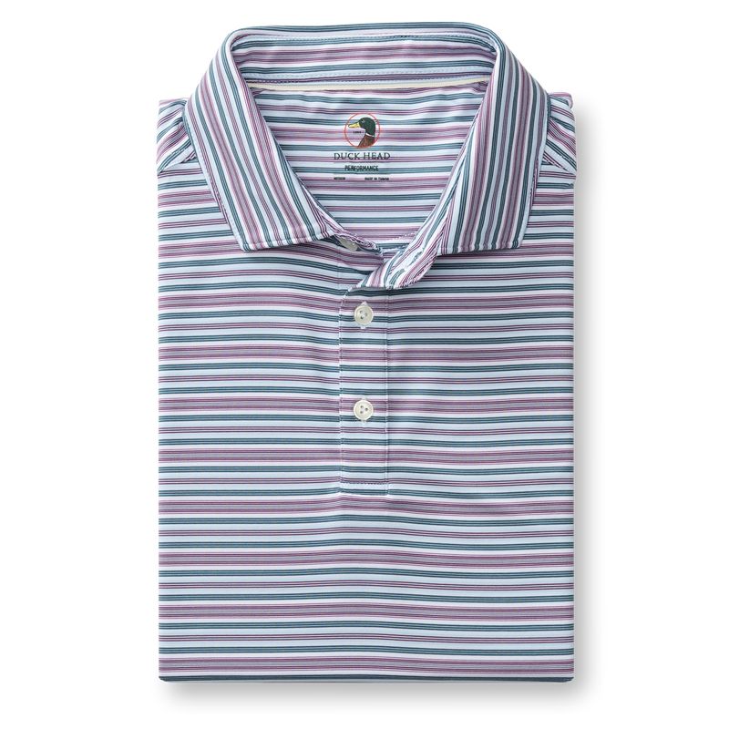 Long Drive Performance Polo - Caro Stripe - Aubergine