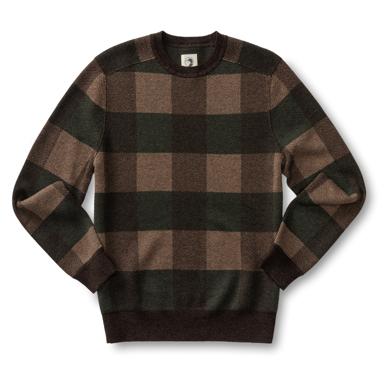 Whitfield Plaid Merino Crewneck Sweater - Chocolate Plum Heather