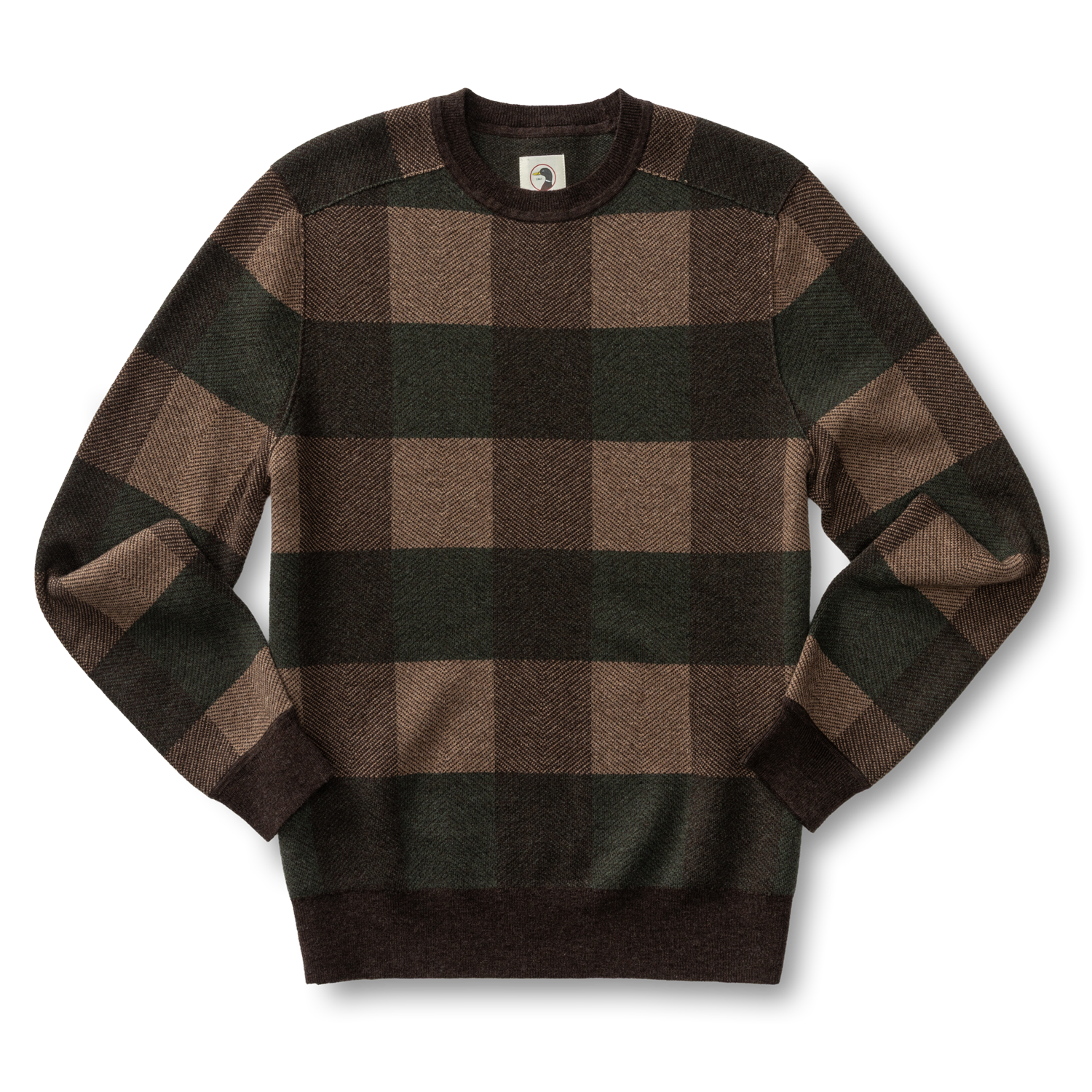 Whitfield Plaid Merino Crewneck Sweater - Chocolate Plum Heather