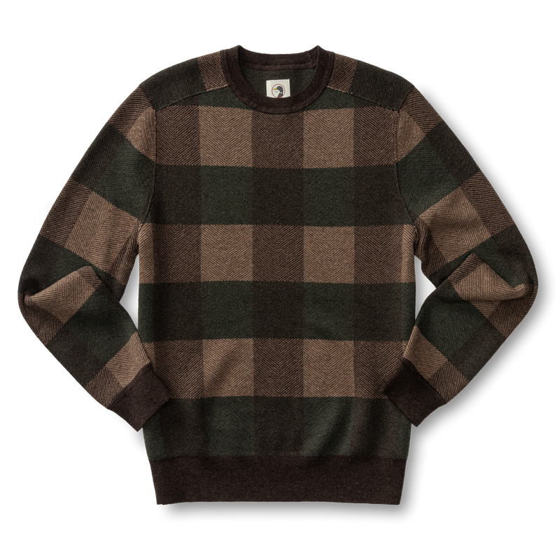 Whitfield Plaid Merino Crewneck Sweater - Chocolate Plum Heather