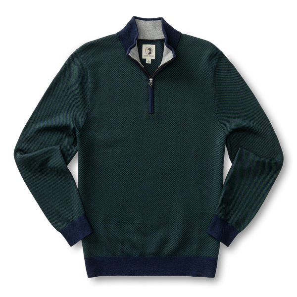 Ridley Cotton Cashmere 1/4 Zip Sweater - Hunter Green Heather
