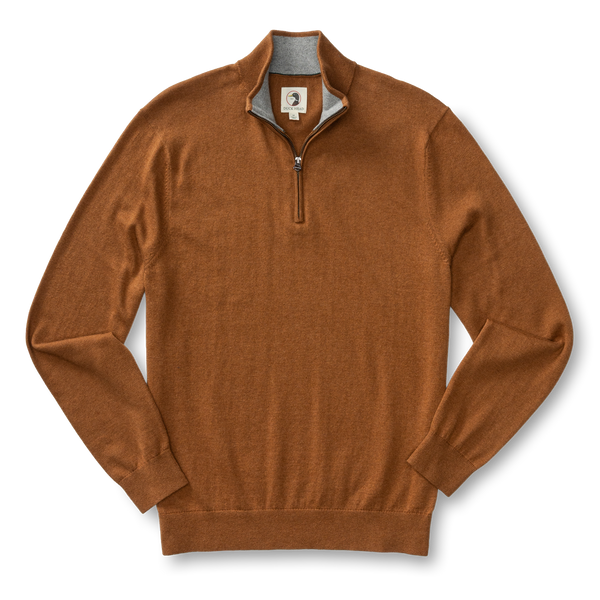 Ridley Cotton Cashmere 1/4 Zip Sweater - Dark Amber Heather