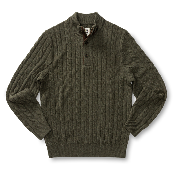 Walcott Merino Cashmere Cable Knit 1/4 Zip Sweater - Dark Olive Heather