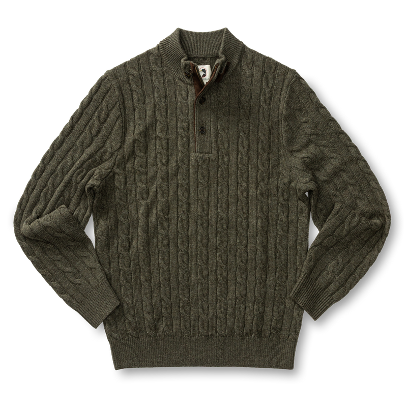 Walcott Merino Cashmere Cable Knit 1/4 Zip Sweater - Dark Olive Heather
