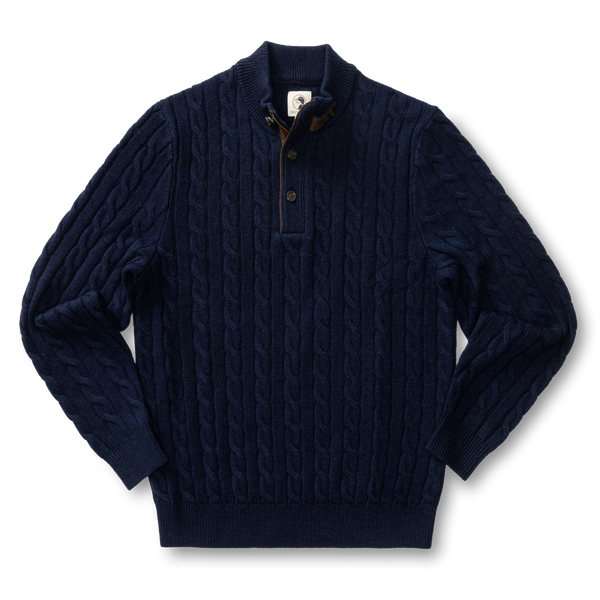 Walcott Merino Cashmere Cable Knit 1/4 Zip Sweater - Deep Navy