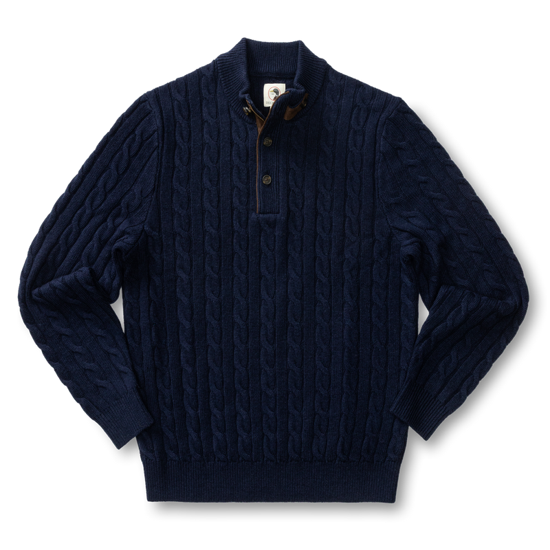 Walcott Merino Cashmere Cable Knit 1/4 Zip Sweater - Deep Navy