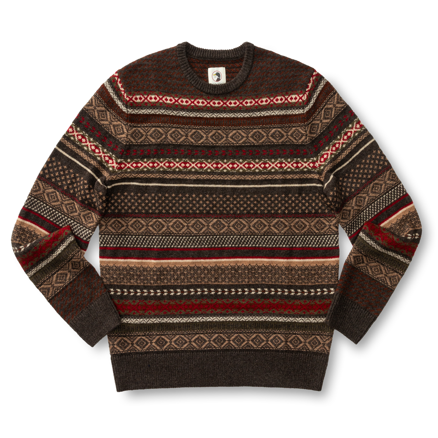 Birch Fair Isle Merino Crewneck Sweater - Espresso Brown Heather