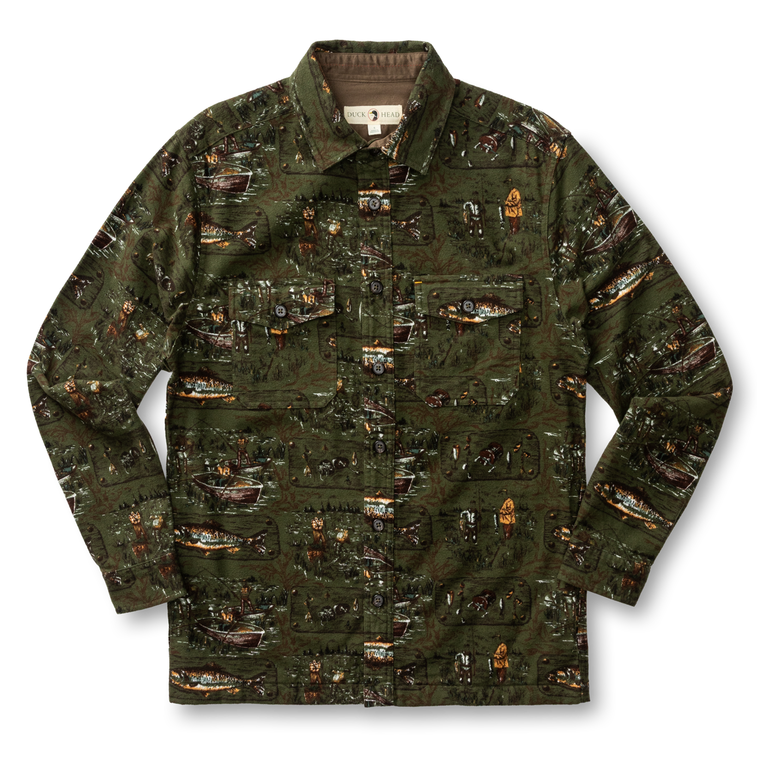 Slater Moleskin Overshirt - Fisherman Print - Dark Forest Green