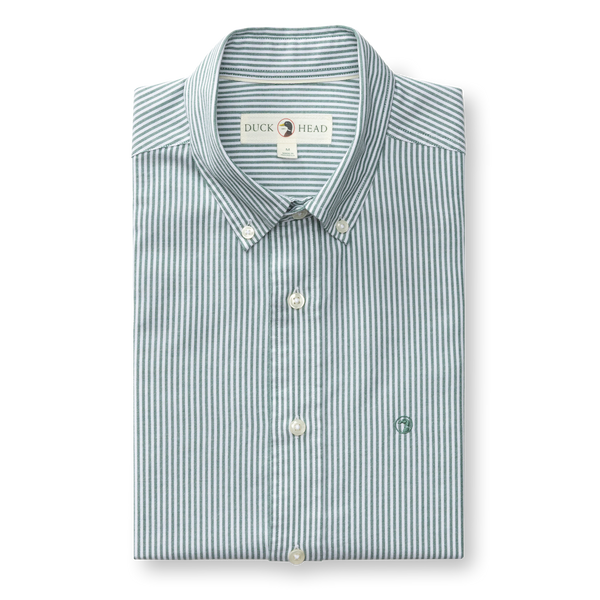 Cotton Oxford Sport Shirt - Collins Stripe - Hunter Green
