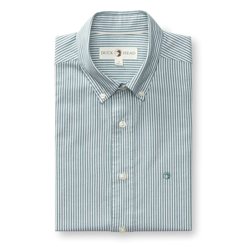 Cotton Oxford Sport Shirt - Collins Stripe - Hunter Green