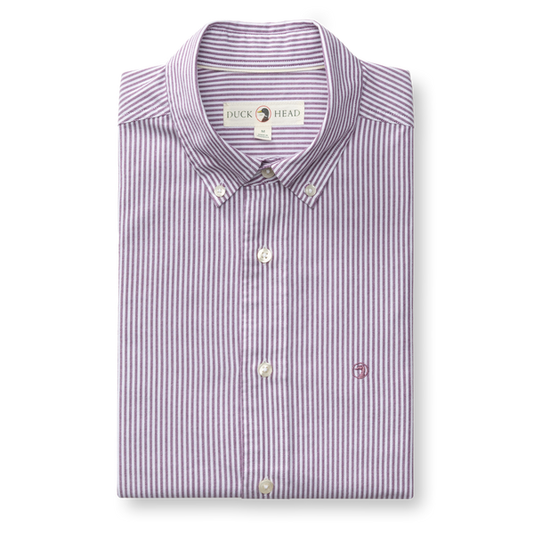 Cotton Oxford Sport Shirt - Collins Stripe - Aubergine