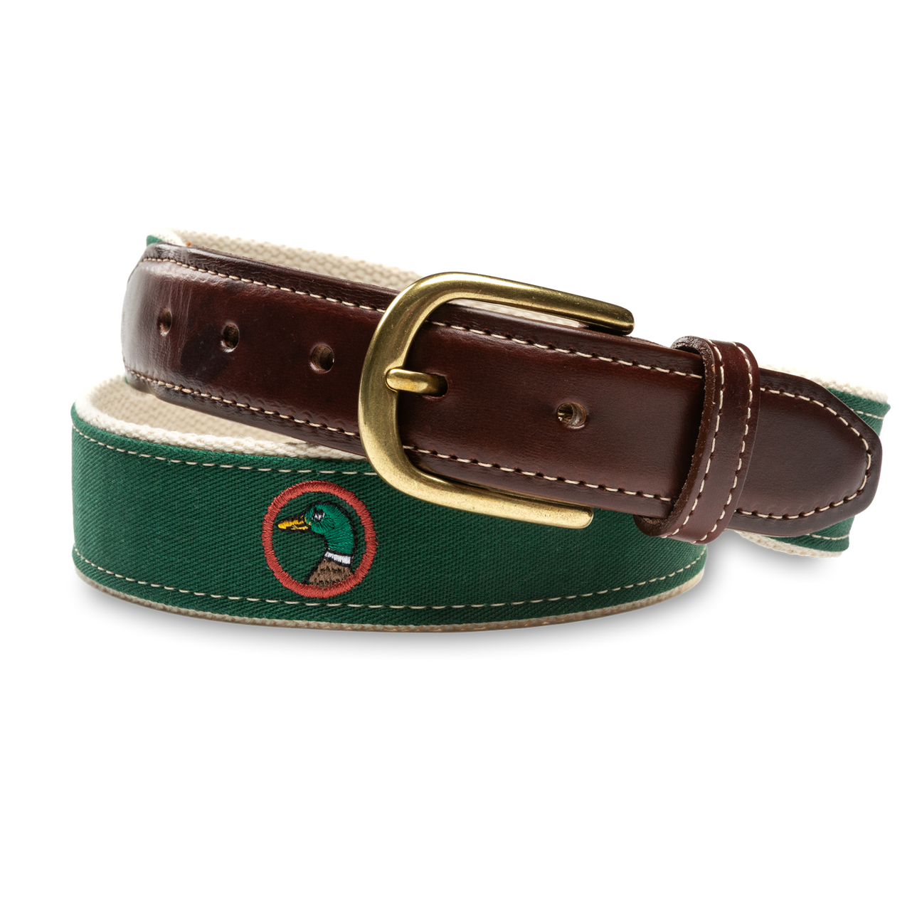 Logo Embroidered Canvas Webbed Belt - Hunter Green