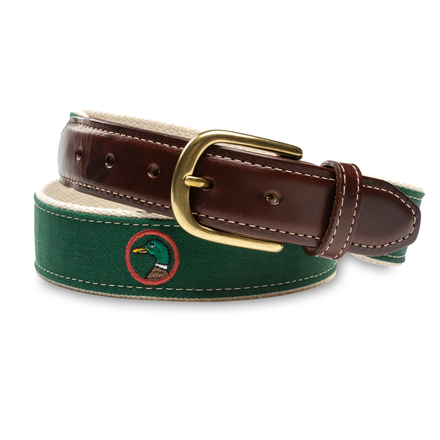 Logo Embroidered Canvas Webbed Belt - Hunter Green
