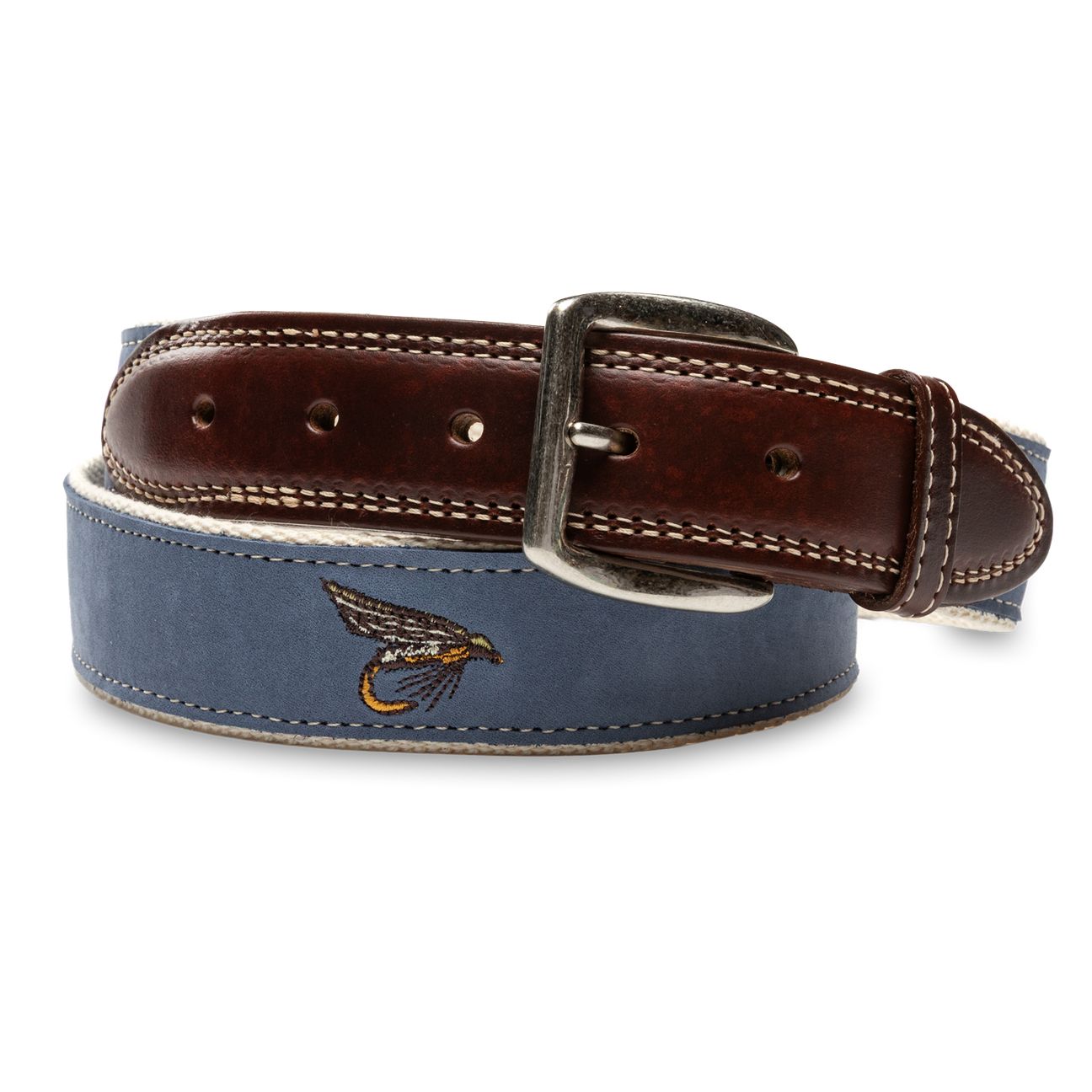 Embroidered Nubuck Leather Belt - Stormy Teal