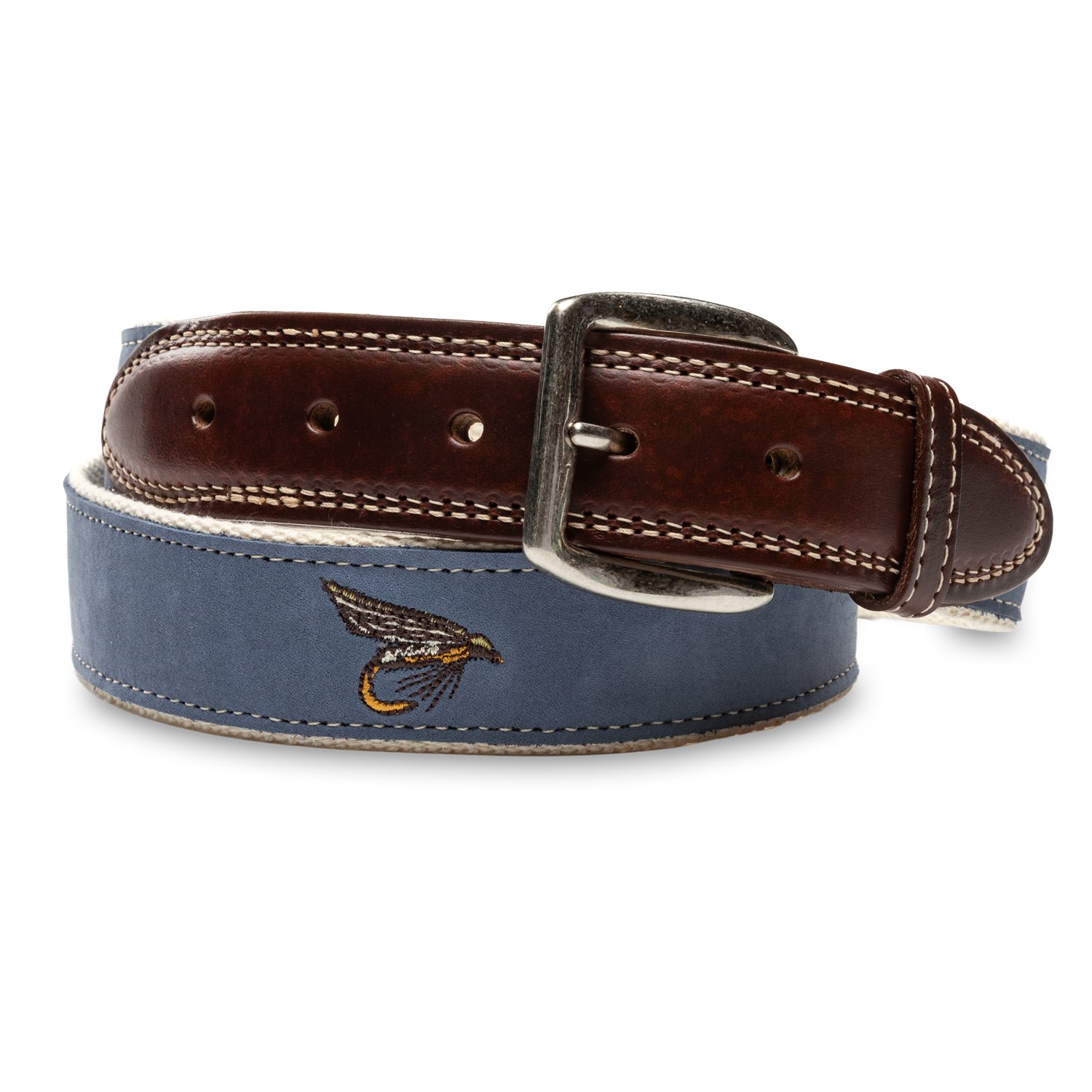 Embroidered Nubuck Leather Belt - Stormy Teal