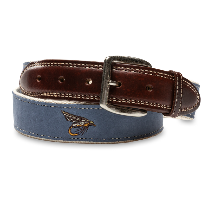 Embroidered Nubuck Leather Belt - Stormy Teal